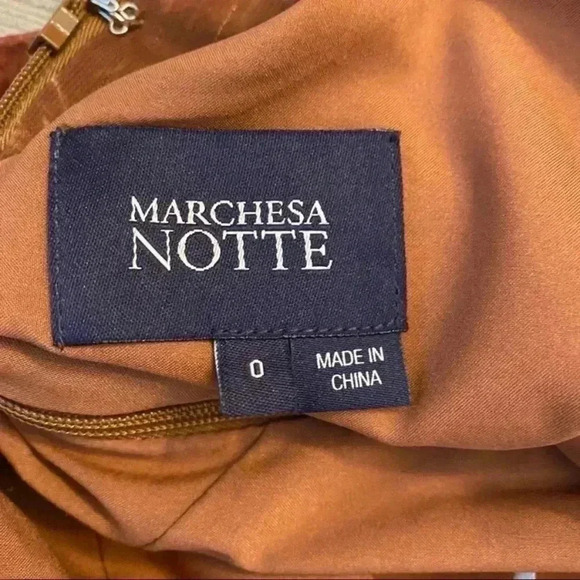 Marchesa Note Long Sleeve Asymmetric Chiffon Cocktail Dress in Rust Size 0 - Picture 6 of 13